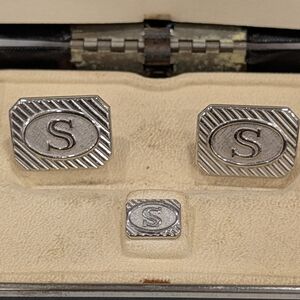 Vintage Swank Monogram 'S' Silver-tone Cufflinks and Stud Set